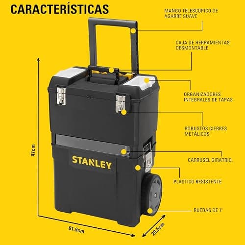 STANLEY Mobile Work Centre Toolbox, taller rodante 2 en 1 con unidades apilables y caja de herramientas extraíble, 1-93-968 thumbnail 3