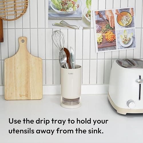 carrotez Utensil Drying Holder for Kitchen Counter, Self Draining, Small Utensil Cutlery Flatware Silverware Holder Drainer Cup, Beige, 1 ea thumbnail 2