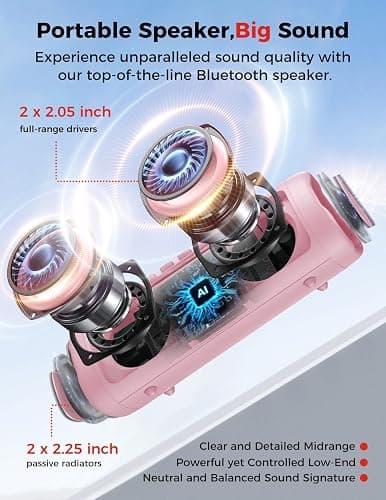 BolaButty Bluetooth Speaker with HD Sound, Portable Wireless, IPX5 Waterproof, Up to 20H Playtime, TWS Pairing, BT5.3, for Home/Party/Outdoor/Beach, Electronic Gadgets, Birthday Gift (Pink) thumbnail 2