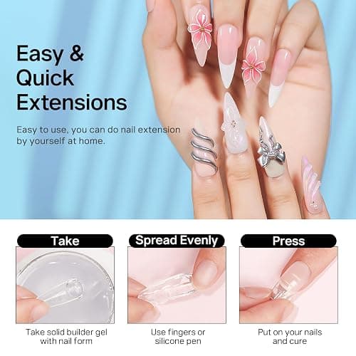 MIZHSE Solid Builder Gel for Nails, Clear 60g 3D Sculpting Gel for Nail Art Non-Sticky Molding Hard Gels UV LED Nail Charm with Gold Chrome Nail Powder and 3D Silicone Flower Mold Kit for DIY Salon thumbnail 4