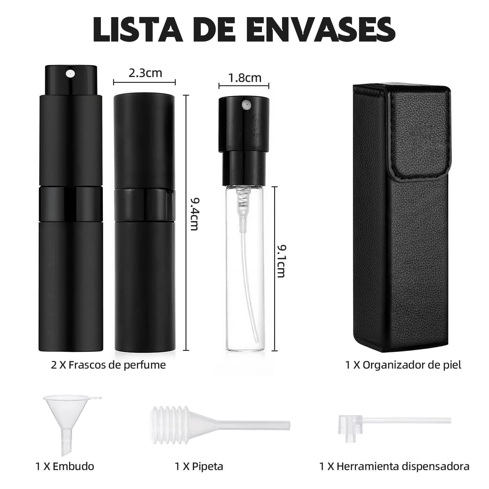Atomizador para Perfume Rellenable Portátil, Diseño Rotativo, Botella Spray Dispensador 8ML, 2 Piezas Dispensador de Perfume Viajar y Salir, para Mujer y Hombre, con Funda y Adaptador, 2 PCS Negro thumbnail 9