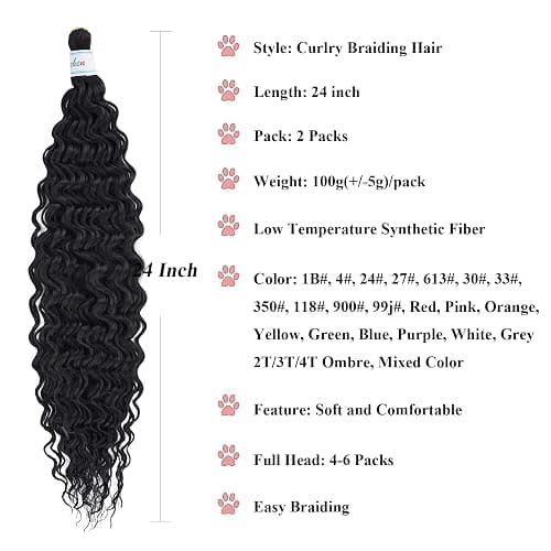 Ai Yuchen 1b Black Deep Curly Braiding Hair for Boho Braids Ocean Deep Wave Crochet Boho Hair for Braiding 24 inch 2 Packs Bohemian Boho Curls Water Wave Wet and Wavy Braids Extensions thumbnail 2
