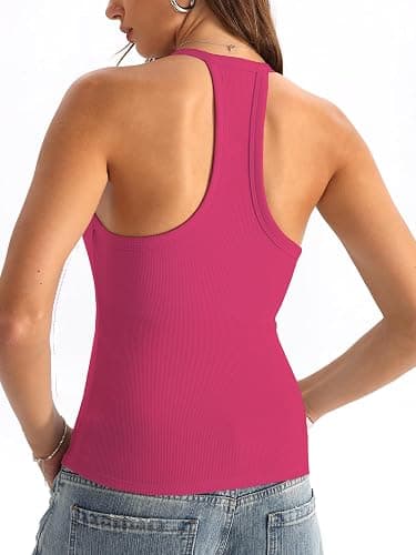 Danysu V Neck Cotton Tank Tops with Built-in Shelf Bra Sleeveless Racerback Fitted Basic Cami Shirts thumbnail 2