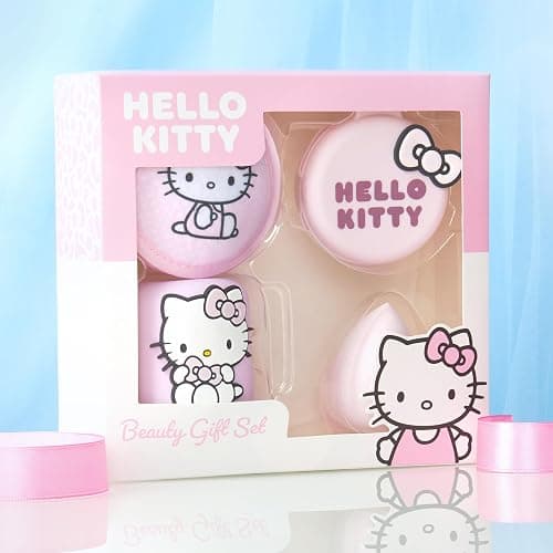 Hello Kitty Sanrio Beauty Accessories Set with Beauty Sponge & Holder, Reusable Makeup Remover Pads Folding Travel Hairbrush, Kawaii Gifts for Women thumbnail 5