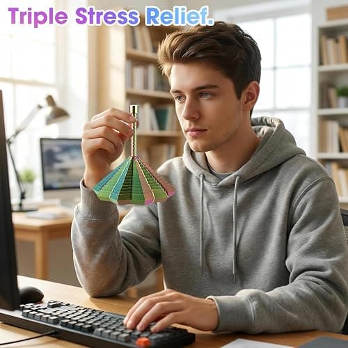 3D Printed Star Fidget Toys Adults Teen with Detachable Handle, Dual Motion Sensory Toys with Auditory Feedback,Color-Changing Spiral for Stress Relief and Focus,Gifts for ADHD and Office Desk thumbnail 3