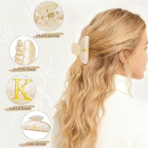 Fycert Gifts for Women Teen Girls,Medium Initial Hair Clips - Gold,A | Personalized Strong Hold Claw Clips – Great for Updo,Half Up Hairstyle – Daily Hair Accessories,Birthday Bridesmaid Gift thumbnail 5