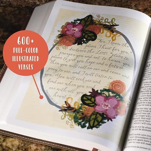 NIV, Beautiful Word Bible, Updated Edition, Journal Edition for Women, 600+ Full-Color Illustrated Verses, Peel/Stick Bible Tabs, Floral Cloth over Board, Red Letter, Comfort Print thumbnail 4