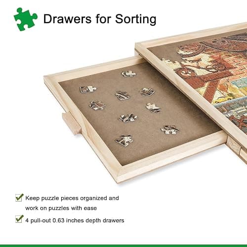 ALL4JIG 1500 Pieces Rotating Puzzle Board with 4 Drawers and Cover,25"x34" Portable Wooden Jigsaw Puzzle Table for Adults,Lazy Susan Spinning Puzzle Boards Birthday Gift for mom thumbnail 3