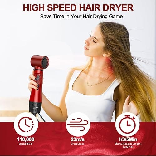5 in 1 Air Styler Set & Hair Dryer Brush, Low-Speed Negative Ionic Hair Styler Drying, Multi Hair Styler, Professional Blow Dryer Brush for Curling Volumizing Straightening Styling (Red+Black) thumbnail 2