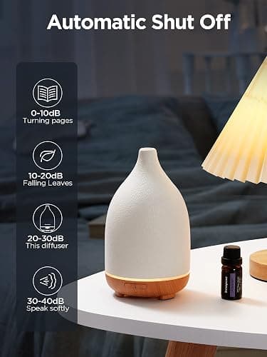 InnoGear Oil Diffuser, 150ML Ceramic Diffuser for Essential Oils Handcrafted Aromatherapy Diffuser Ultrasonic Cool Mist Humidifier with 2 Mist Modes Waterless Auto Off for Room Office, White thumbnail 9