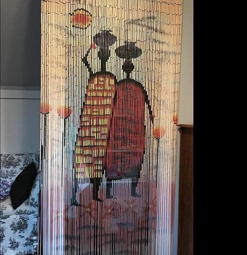 Beaded String African Village Beaded Curtain-90 Strands Door Beads-Hanging Doorway Curtain-35.5" W x 80" H-Hand Made-Hand Painted (Village) - Village thumbnail 5