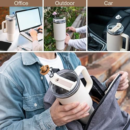 Straw Cover Cap for Stanley Cup 30 40 oz, Silicone Straw Toppers Cowboy Hat, Tumbler Cup Accessories for 10mm 0.4in Straw Cute Gifts Ornaments for Women - 6Pack with Case-Cowboy thumbnail 7