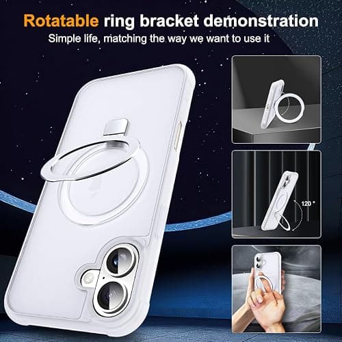 SKYLMW Compatible with iPhone 16 Plus Case with Stand,Translucent | iPhone 16 Plus Phone Case 6.7",Magnetic Ring Stand,Compatible with MagSafe,Military-Grade Protection,Great Grip Feeling thumbnail 2