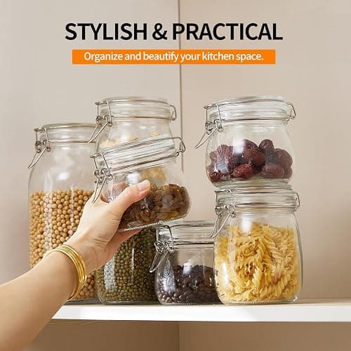 5 Pack 25oz Food Storage Jars with Airtight Lids, Preserving Seal Wire Clip Fastening Glass Containers, Canisters for Kitchen Organization, Flour, Cereal, Pasta, Sugar, Beans, Pickling Jars(25 Oz*5) thumbnail 4