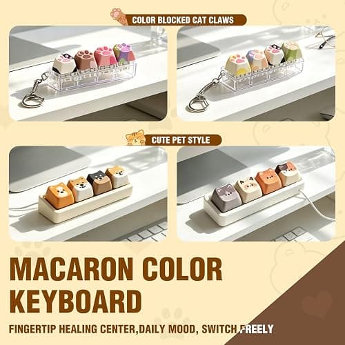 Cute Cat Keyboard Fidget Toy,Crisp Sound,Stress Relief Fidget Clicker Keychain,Creative Keycap Button, for Adults at Work, Travel, Home – Anxiety Relief & Focus Boost (Cat) thumbnail 7