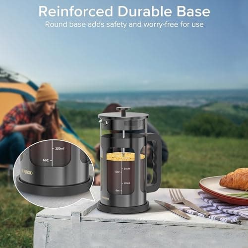 French Press Coffee Maker, French Press 304 Stainless Steel with 4 Filter, Heat Resistant Durable, Easy to Clean, Borosilicate Glass Coffee Press, 100% BPA Free Glass Teapot, 21 ounce, Dark Pewter thumbnail 4