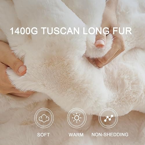 Faux Rabbit Fur Throw Blanket, Luxury Soft Warm Bubble Blanket for Bed, Couch, Sofa, Beige, 50" X 60" thumbnail 4