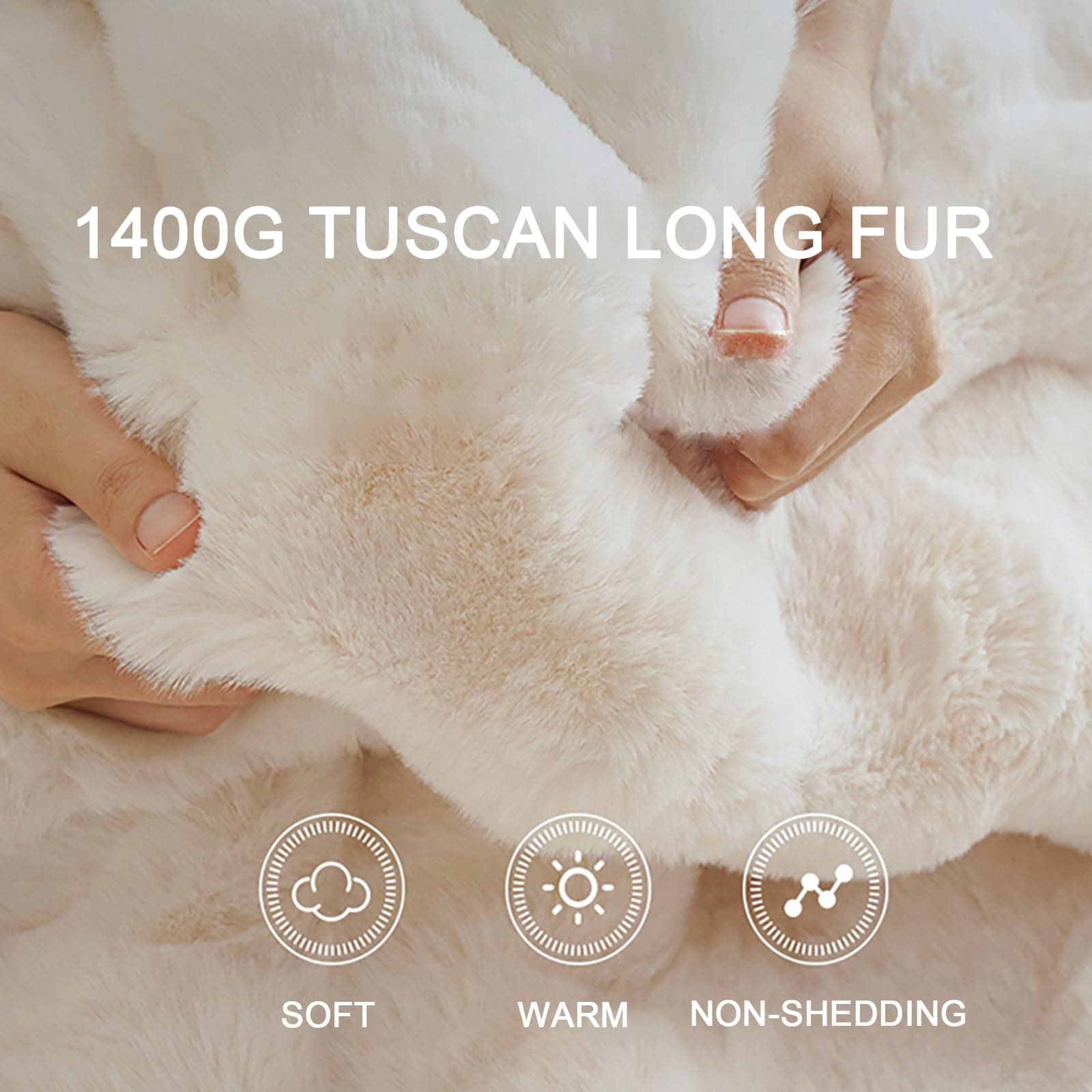 Faux Rabbit Fur Throw Blanket, Luxury Soft Warm Bubble Blanket for Bed, Couch, Sofa, Beige, 127 X 152 CM thumbnail 4