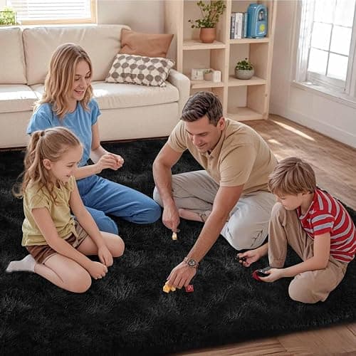 FinRèc Soft Black Area Rugs for Bedroom Living Room, 4x6 Feet Modern Indoor Fluffy Shaggy Rug, Non-Slip Fuzzy Furry Rug for Nursery Kids Room Dorm Room Home Decor, High Pile Plush Floor Carpet thumbnail 7