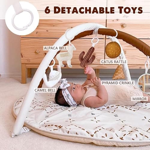 Baby Play Mat, Macrame Activity Gym Stage-Based Sensory and Motor Skill Development Language Discovery Baby Play Gym and Playmats for Newborn with 6 Featured Toys Thicker and Non Slip Mat - Macrame thumbnail 3