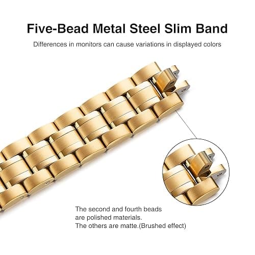 STIROLL Thin Replacement Band Compatible for Apple Watch 38mm 40mm 41mm 42mm(Series 11 10), Stainless Steel Metal Wristband Women Men for iWatch Ultra SE Series 9 8 7 6 5 4 3 2 1, Gold thumbnail 2