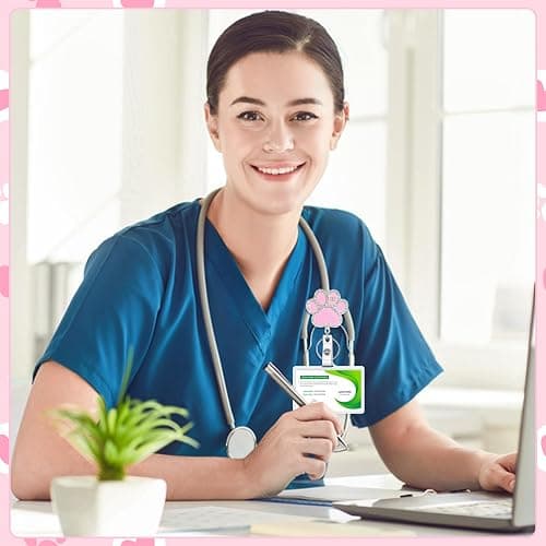 Dog Badge Reel with Alligator Clip ID Cute Badge Reels Retractable Nurse Badge Clip for Office Workers, Doctors, Nurses,Medical Students and Teachers (Dog Paw) thumbnail 5
