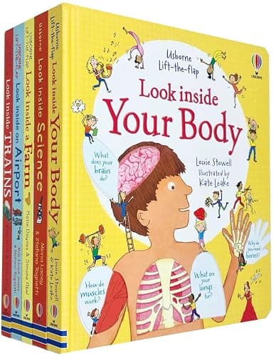Usborne Lift the Flap Look Inside 5 Books Collection Set(Your Body, Science, Farm, Airport & Trains) - Image 1
