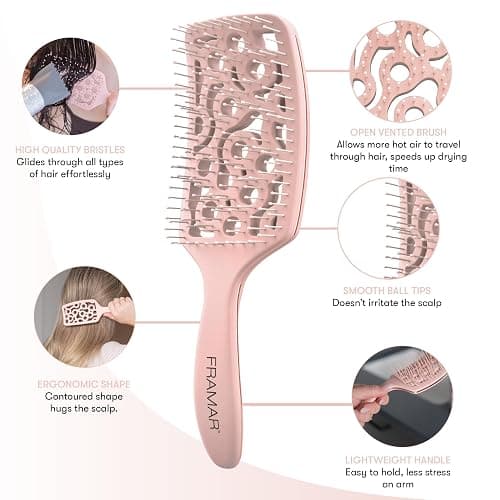 FRAMAR Professional Vented Hair Brush – Curved Hair Brush For Blow Drying, Wet Paddle Brush For Hair, Vent Brush For Blow Drying, Wet Hairbrush For Women – Heat Resistant - Champagne thumbnail 4