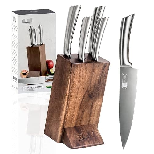 JF JAMES.F Knife Set, 6 Piece Kitchen Knife Set with Wooden Block Super Sharp Stainless Steel Knife Sets for Kitchen with Block - Image 1