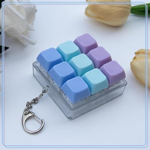Keyboard Fidget Toy, Keyboard Fidget Keychain 9-in-1 Keyboard Decompression Button Finger Clicker Toys Stress Relief Fidget Gifts (3 Colors- Blue Purple) thumbnail 2