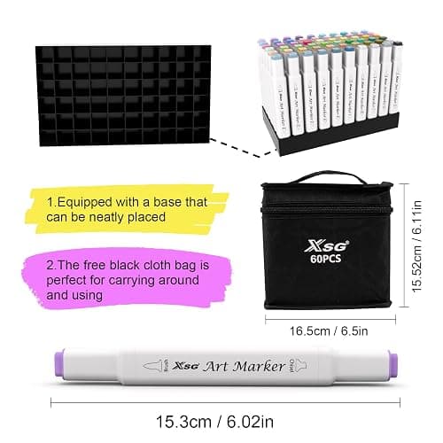 XSG Alcohol Markers,60 Colors Dual Tip Brush & Chisel Tip Art Marker Set,for Blending & Shading,Ideal for Coloring Books & Professional Artwork,Includes Blender Pen & Portable Case,Ideal for All Ages thumbnail 4