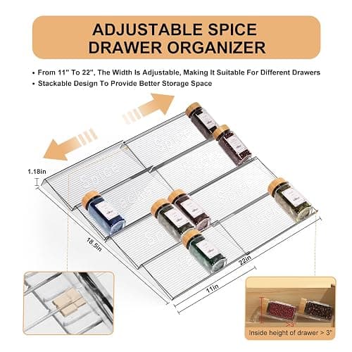 24 Spice Jars with Spice Drawer Organizer, 355 Spice Labels, 4 Pack Expandable From 11'' to 21'' Acrylic Spice Rack for Drawer, Seasoning Containers Storage Organization for Kitchen Cabinet Countertop thumbnail 3