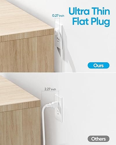 Surge Protector Power Strip, Olcorife Ultra Thin Flat Plug Extension Cord 5ft, 8 Outlets 4 USB Ports(1 USB C), Flat Wall Plug Outlet Extender, College Dorm Room Essentials, White - 5 FT - 45° Plug - White thumbnail 3
