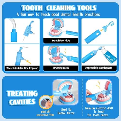 Dentist Playset for Boys with Oversized Pretend Teeth /Removable Teeth /Braces /Retainer - Kids Doctors Play Set - Teeth Model for Teaching - Role Play Toys for Kids 4-6 (Blue) thumbnail 6