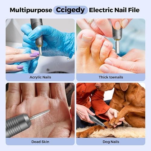 Cordless Electric Nail Drill Kit Professional Portable Electric Nail File Set Machine for Acrylic Gel Nails,Toenail Hand Feet Care,9 Speed with LED Display Ideal Gift for Men and Women-DeepGrey thumbnail 7