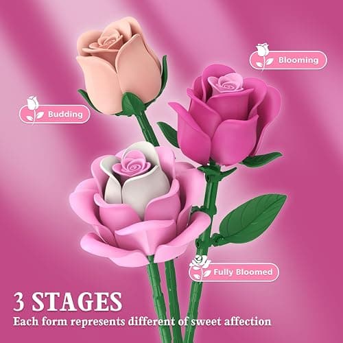 Pink Rose Bouquet Flowers Building Set, 834Pcs Roses Artificial Flowers Botanical Collection Compatible with Lego Flowers for Adults Christmas Anniversary Valentines Day Gifts for Mom Her Women thumbnail 3