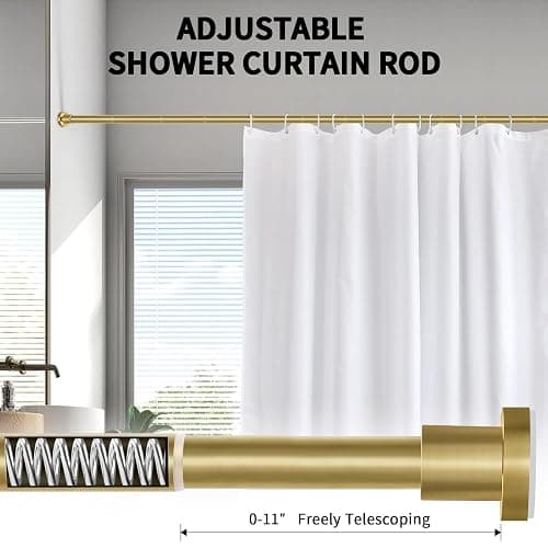ZYRW Gold Shower Curtain Rod 36-98 Inches (3-8.2ft) Non Rust Adjustable Shower Rod Spring Tension Non Slip No Drilling Stainless Steel Shower Rods for Bathroom Window thumbnail 5