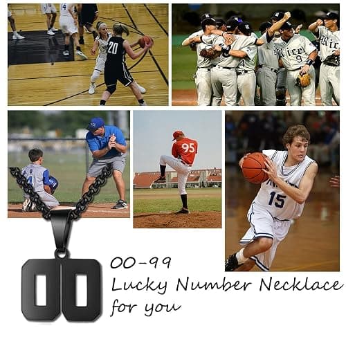 Susook Number Necklace for Boy Black Athletes Number Stainless Steel Chain 00-99 Number Charm Pendant Personalized Sports Jewelry for Men Basketball Baseball Football thumbnail 4