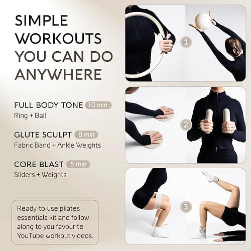 Pilates 101 Essential Pilates Kit & Equipment — Pilates Ring, Mini Ball, Resistance Bands, Hand Weights, Adjustable Ankle & Wrist Weights, Gliding Discs | 7-Piece Studio-Quality Set for Home & Studio thumbnail 7