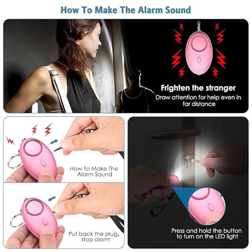 Ankilo Upgraded Safety Keychain Set for Women, Wristlet Strap Keychain with Personal Alarms, Mirror, Pom Pom, etc. (18PCS) - Pink thumbnail 2