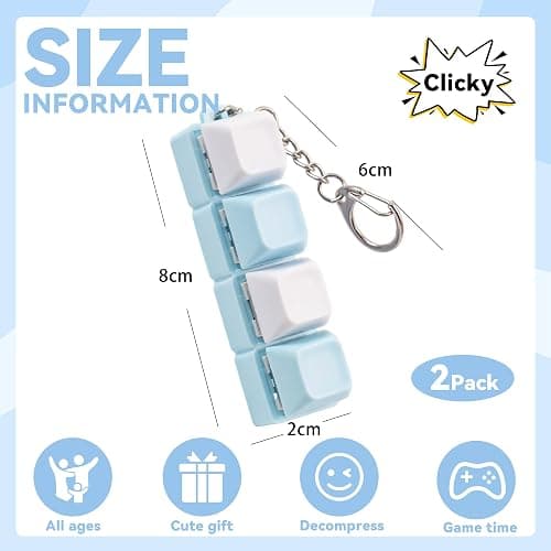 2 Pcs Blue Keyboard Clicker Fidget Toy, Loud Keyboard Fidget Toy for Adult, 4 Keys Anxiety Toy Keyboard Keychain for Stress Relief Pass Time thumbnail 3