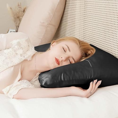 100% Pure Mulberry Silk Pillowcase Silk Pillow Cases for Hair and Skin with Hidden Zipper,6A High-Grade Fibers Dual Sides Silk Pillow Cover for Men and Women. (Black, Standard(20"*26")) thumbnail 6