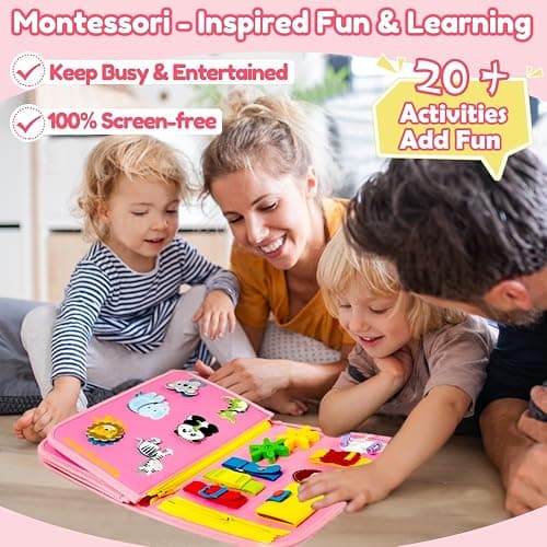 Qizfun Toddler Busy Board Montessori Toys – Sensory Busy Book, Educational Learning Travel Toy for Airplane & Car, Keeps Toddlers Engaged, Birthday Gifts for Toddler Girls thumbnail 3