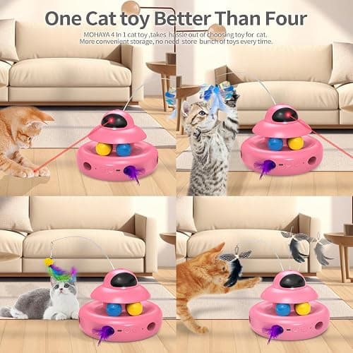 MOHAYA Automatic Cat Toys,4-in-1 InteractiveCat Toys for Bored Indoor Adult Cats, Electric Flying Butterfly,Rechargeable Moving Ambush Feather,Pink Kitter Toy Track Balls thumbnail 2