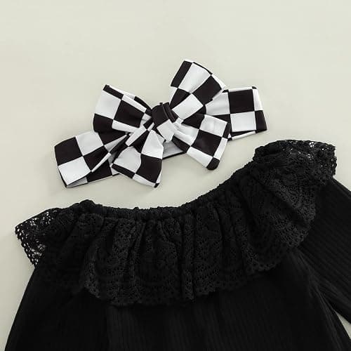 SAYOO Newborn Baby Girl Clothes Infant Rib Frill Long Sleeve Romper Floral Flared Pants Headband 3pcs Fall Winter Outfits thumbnail 4