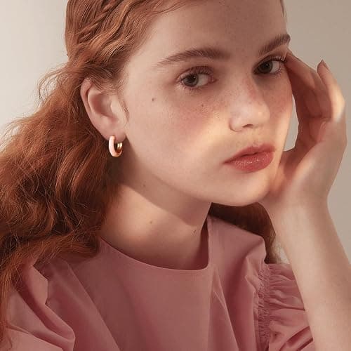 Lourny Small Hoop Earrings for Women, 18K Gold Plated Hypoallergenic Cute Enamel Huggie Earring Gifts for Women thumbnail 3
