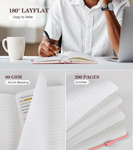 Lined Journal Notebook for Women, A5 Pink Hardcover Leather Journals for Writing, 200 Pages Thick Travel Daily Journal, College Ruled Notebook for Work School, Note Taking, Business 5.75'' X 8.38'' thumbnail 5