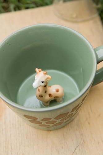 DIHOclub Giraffe Coffee Cup Ceramic 3D Wild Animal Inside Mug,Cute Cartoon Handmade Figurine Mugs,Holiday and Birthday Gift for Coffee Milk Tea Lovers,12 OZ(Green Giraffe) thumbnail 2