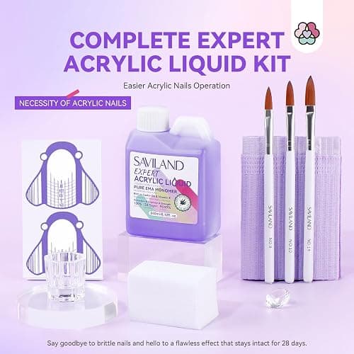SAVILAND 8OZ EMA Acrylic Liquid Monomer: Pure EMA Odorless Liquid Monomer Professional Nail Monomer Liquid Kit for Acrylic Powder with Acrylic Brush Dappen Dish Nail Table Mat Nail Tech Salon thumbnail 2