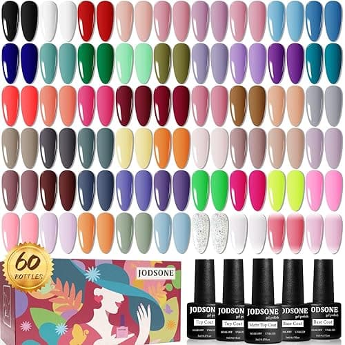 JODSONE 60 PCS Gel Nail Polish Set with 5 Bottles of Base and Glossy Matte Top Coat Soak off Gel Nail Set Suitable for All Seasons Gifts - Image 1